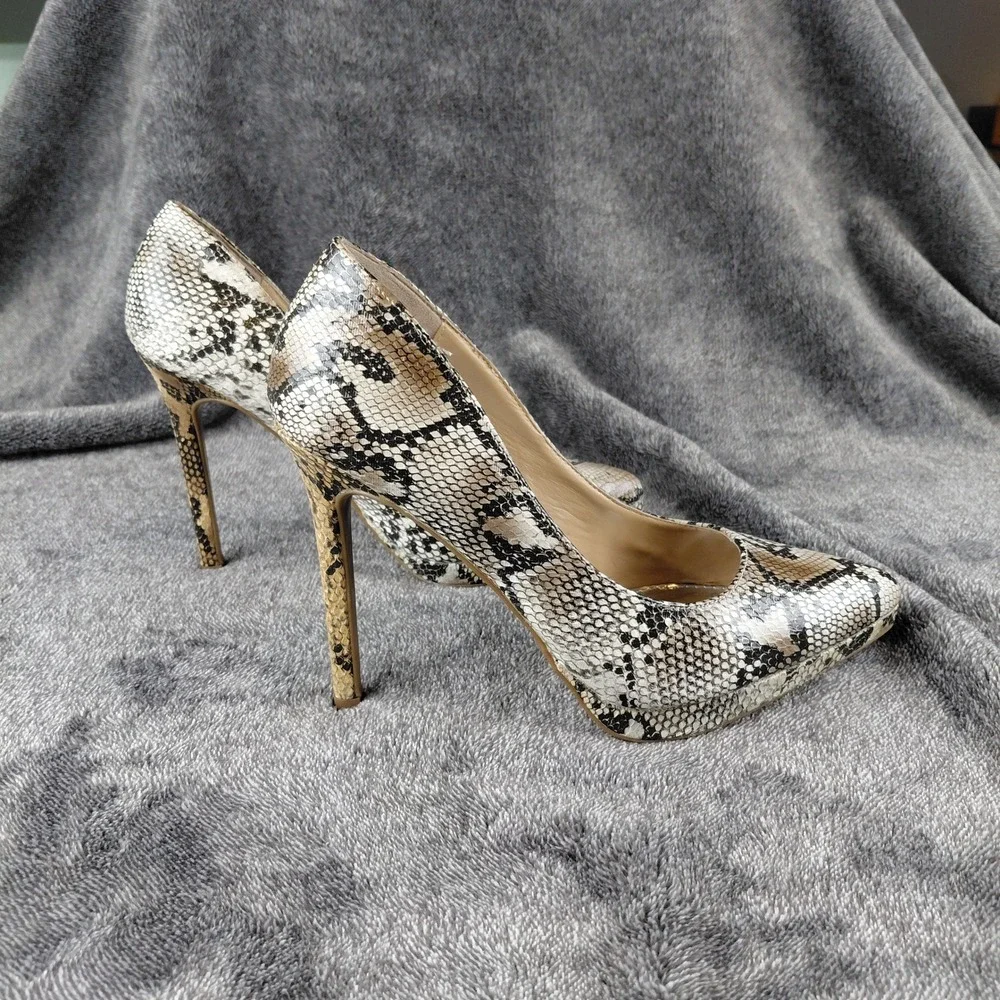 Report‎ Women's Snakeskin Print Stiletto Heel Pumps Tan Black Size 8